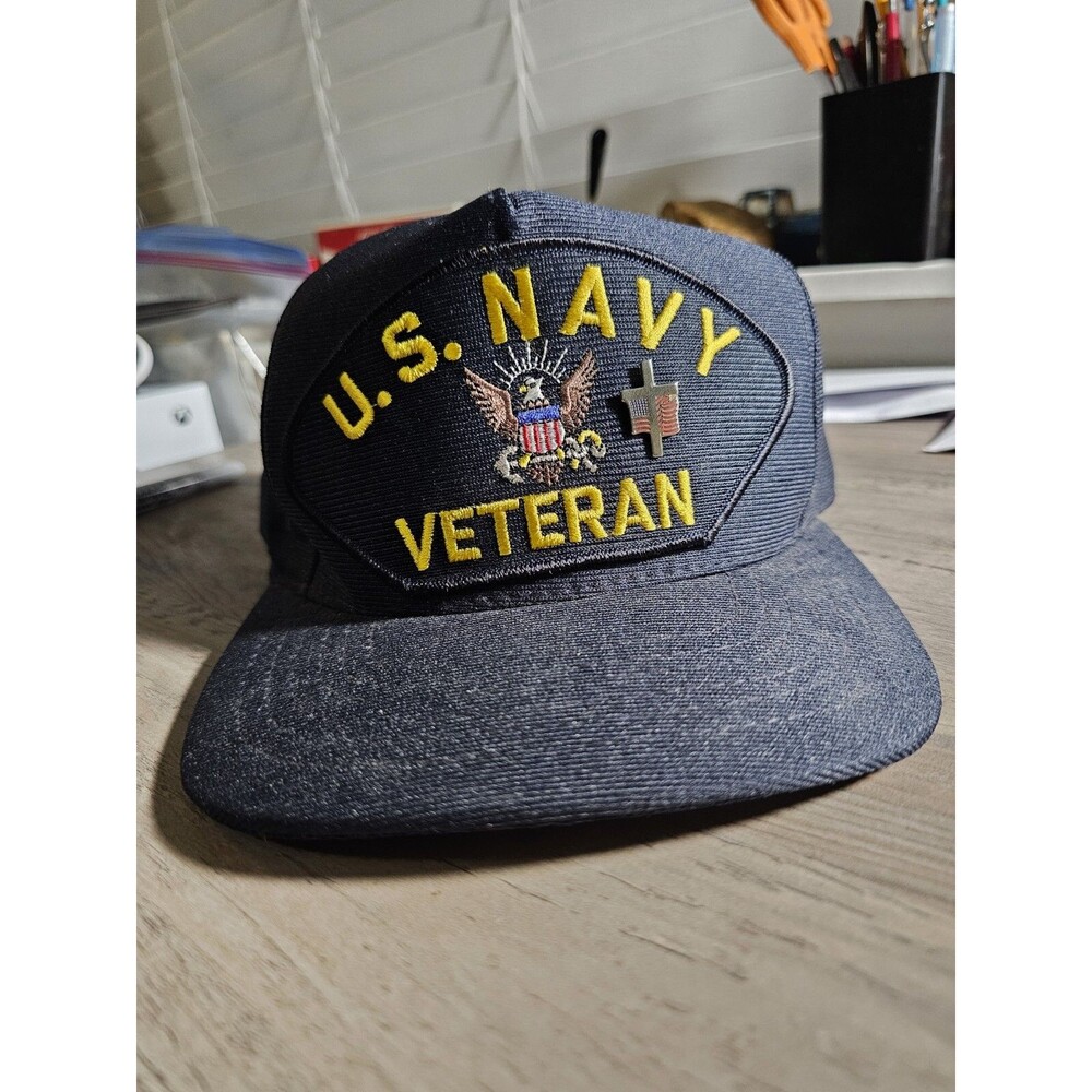 U.S. Navy Veteran Blue Hat with Pin Adjustable Snapback USA Eagle Crest